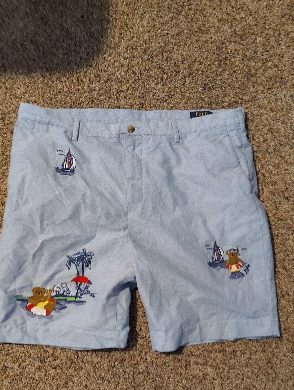 Polo by Ralph Lauren Light Blue Embroidered Beach Bear Shorts